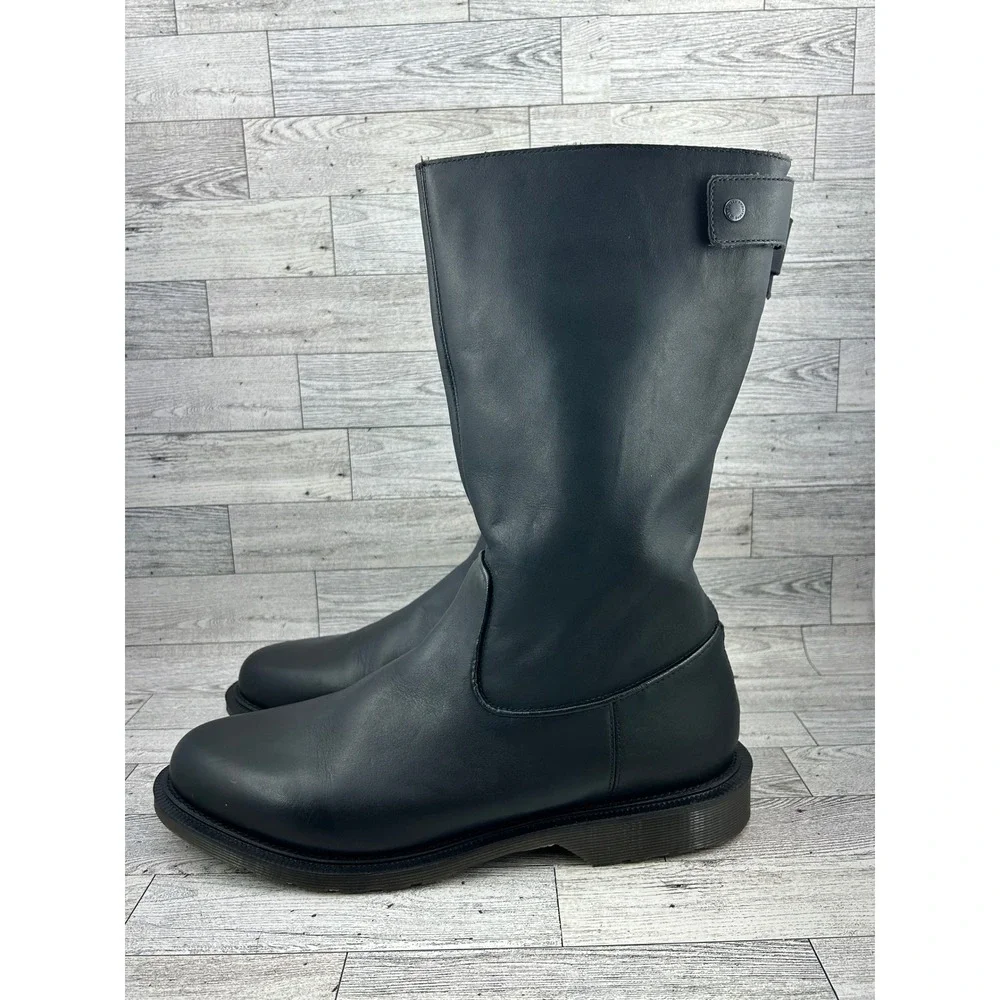 Dr. Martens‎ Samson Black Leather Pull On Mid Calf Boots Back Zipper Mens 12 US